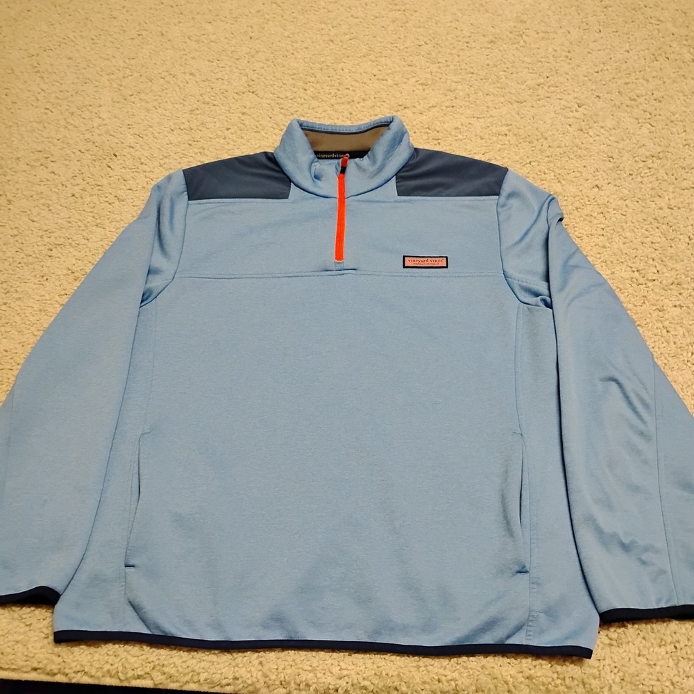 Vineyard Vines Sweater Mens Large Blue Fleece Lined 1/4 Zip Pullover Shep Shirt